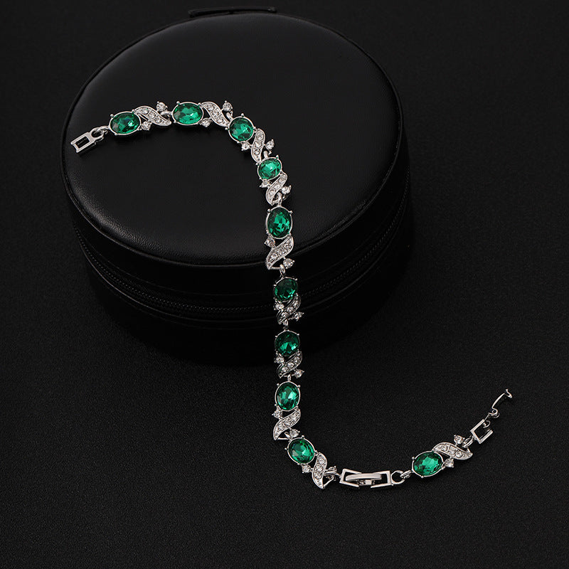 Sølv Smaragd Vintage Lenke Armbånd