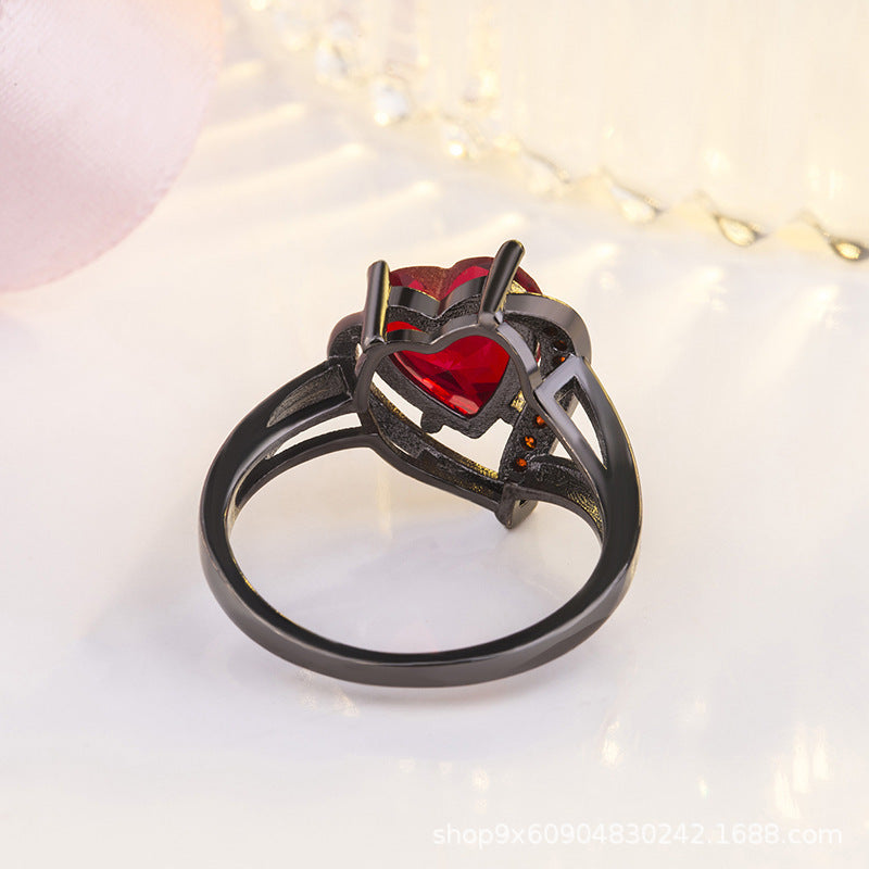 Sølv Rubin Hjerte Ring