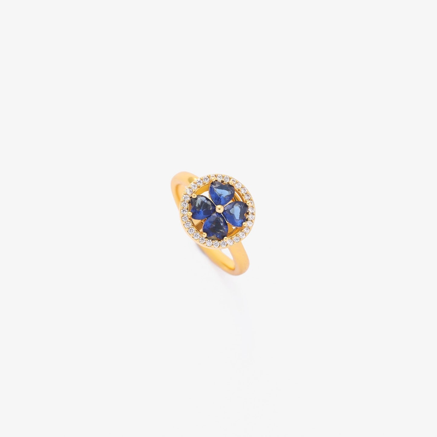 Gull Safir Blomster Ring