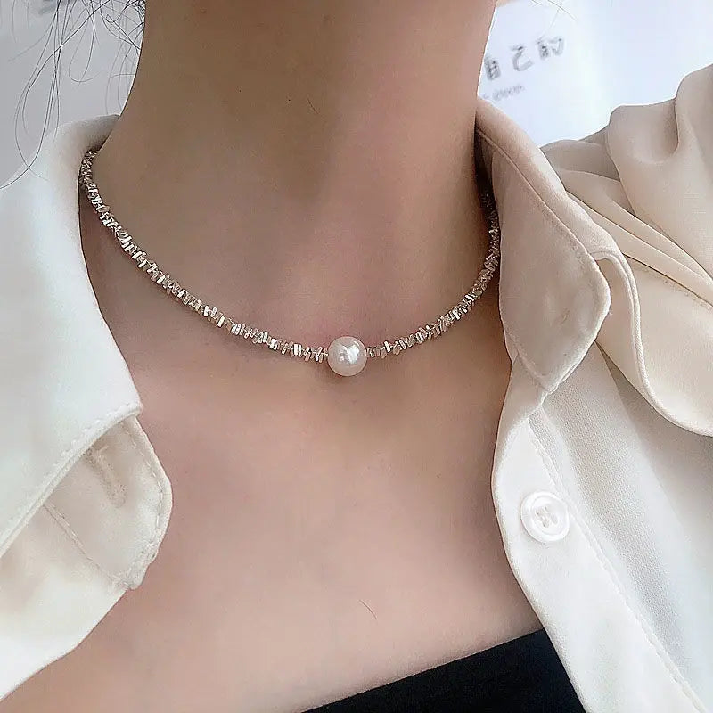 Sølv Minimalistisk Perle Choker Halskjede