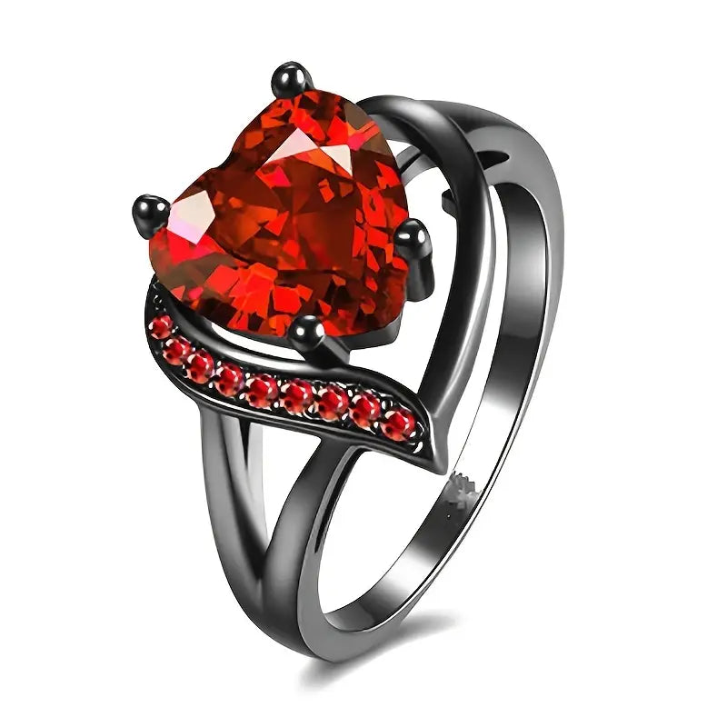 Sølv Rubin Hjerte Ring