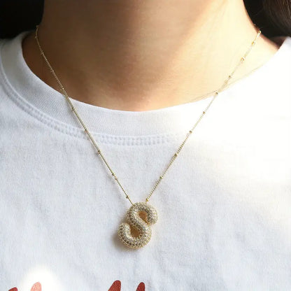 Bubble Bokstav Initial Halskjede sett | Gull