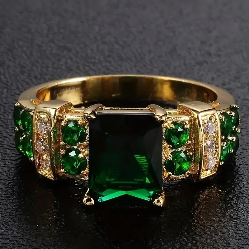 Gull Smaragd Geometrisk Ring