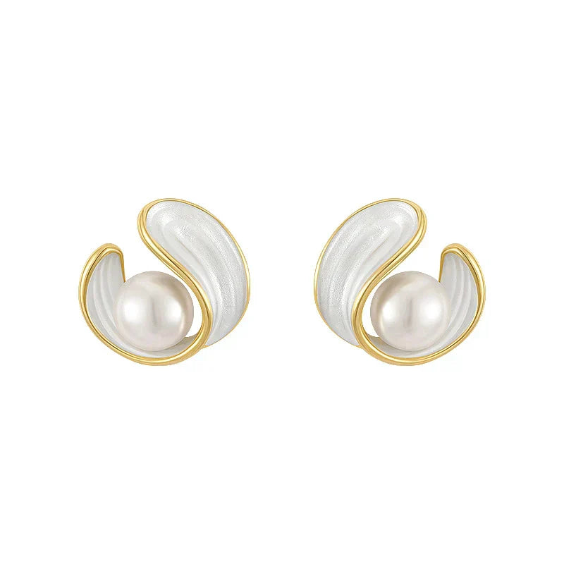 Gull Swirl Perle Stud Øredobber