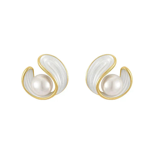 Gull Swirl Perle Stud Øredobber