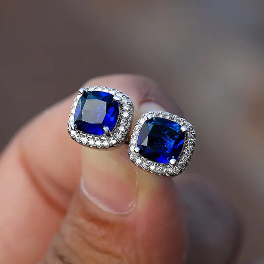 Sølv Safir Halo Stud Øredobber