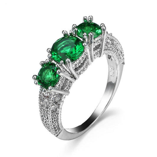 Sølv Smaragd Three-Stone Ring