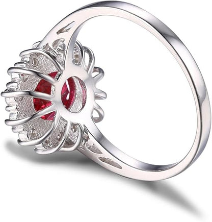 Klassisk Rubin Halo Ring | Hvitt Gull