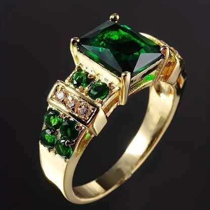 Gull Smaragd Geometrisk Ring