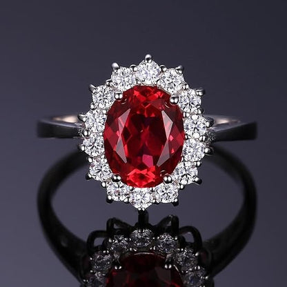 Klassisk Rubin Halo Ring | Hvitt Gull