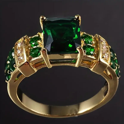 Gull Smaragd Geometrisk Ring