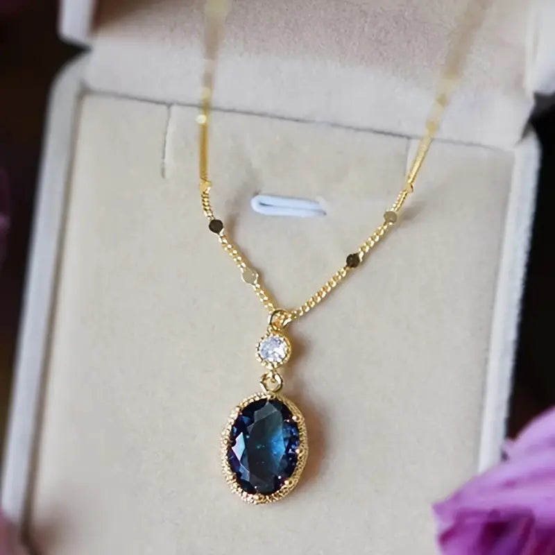 Gull Safir Oval Drop Halskjede