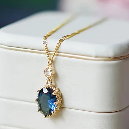 Gull Safir Oval Drop Halskjede