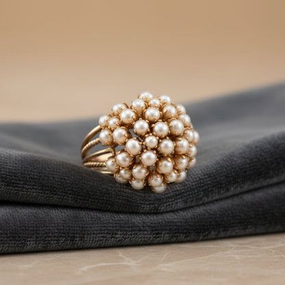 Elegant Innlagt Perle Gull Ring