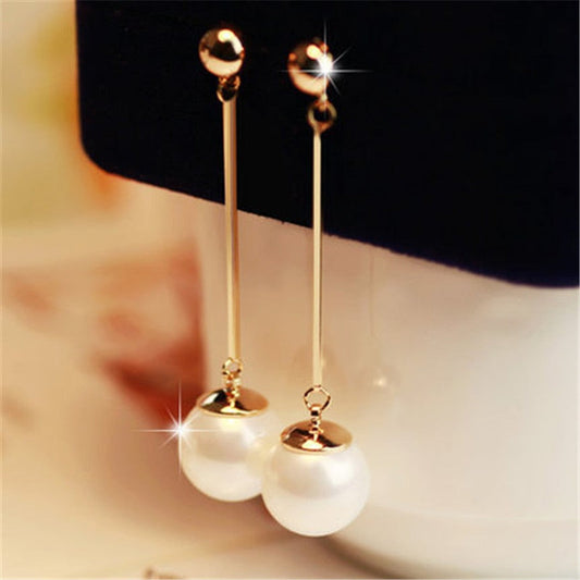Gull Long Perle Drop Øredobber