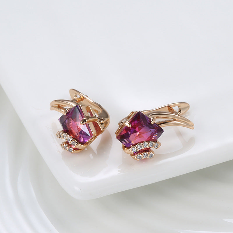 Crimson Firkantet Krystall Øredobber | Rosegold
