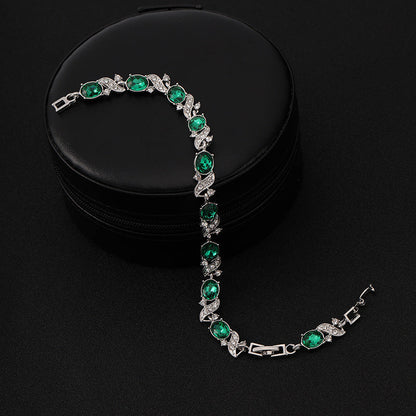 Sølv Smaragd Vintage Lenke Armbånd