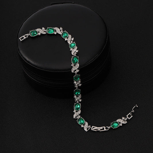 Sølv Smaragd Vintage Lenke Armbånd