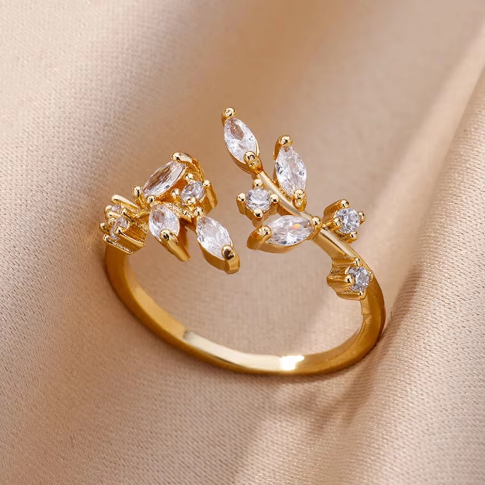 Gull Åpen Leaf Ring