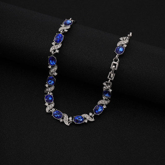 Sølv Safir Blomster Lenke Armbånd