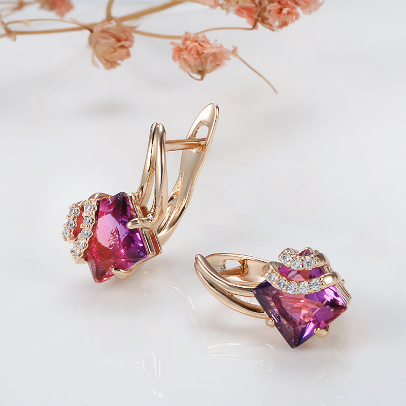 Crimson Firkantet Krystall Øredobber | Rosegold