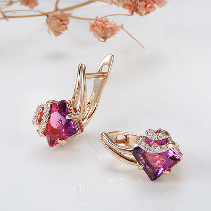Crimson Firkantet Krystall Øredobber | Rosegold