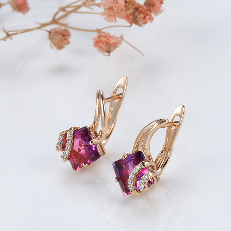 Crimson Firkantet Krystall Øredobber | Rosegold