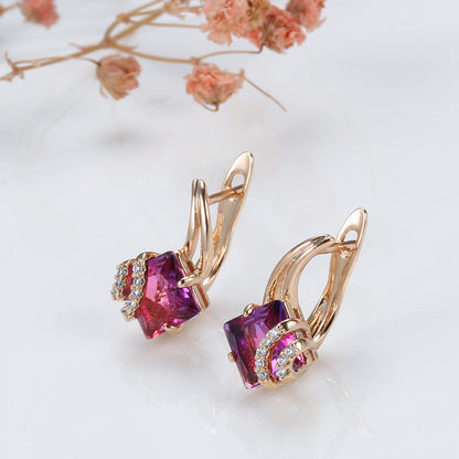 Crimson Firkantet Krystall Øredobber | Rosegold