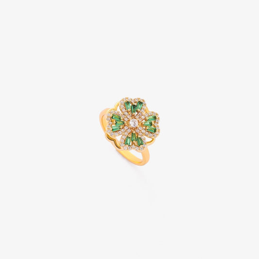Gull Smaragd Blomster Ring