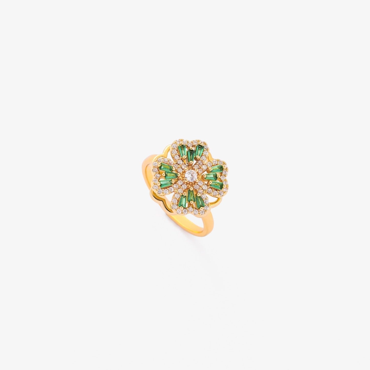 Smaragd Clover Spinnende Ring | Gull