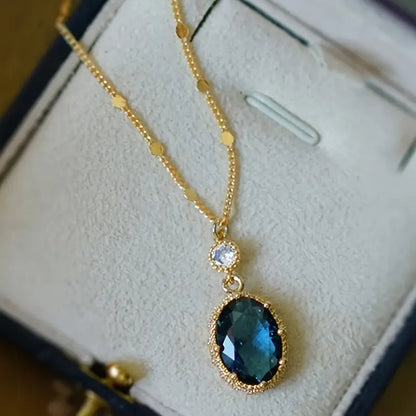 Gull Safir Oval Drop Halskjede