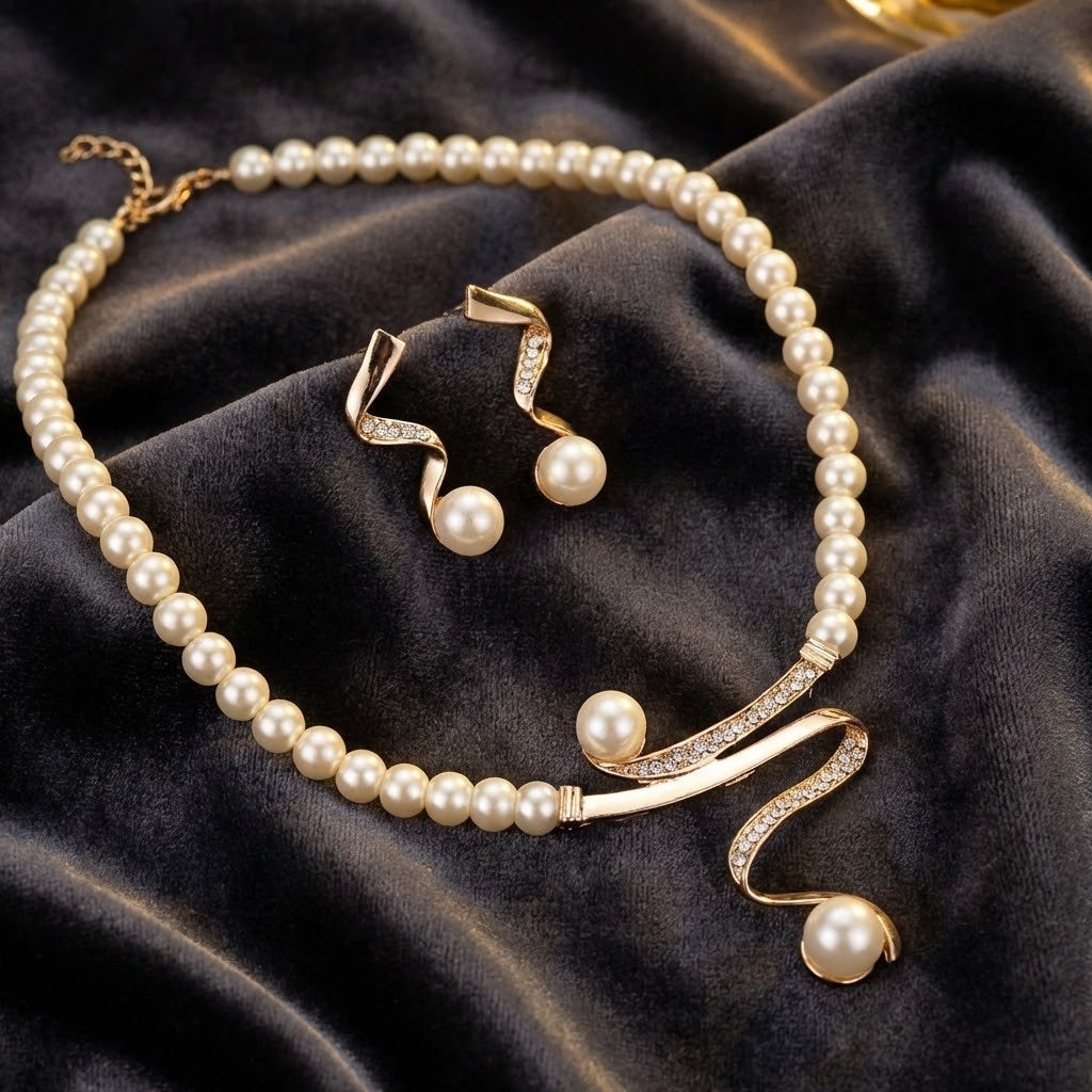 Elegant Naturlig Perle Halskjede Sett