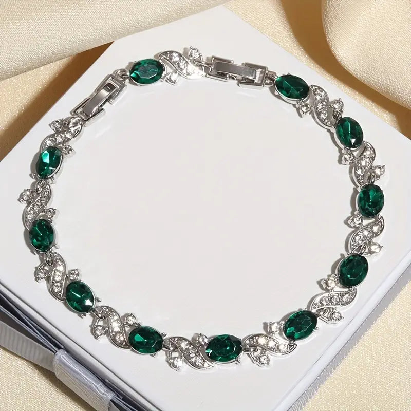Sølv Smaragd Vintage Lenke Armbånd