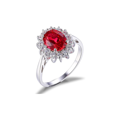 Klassisk Rubin Halo Ring | Hvitt Gull
