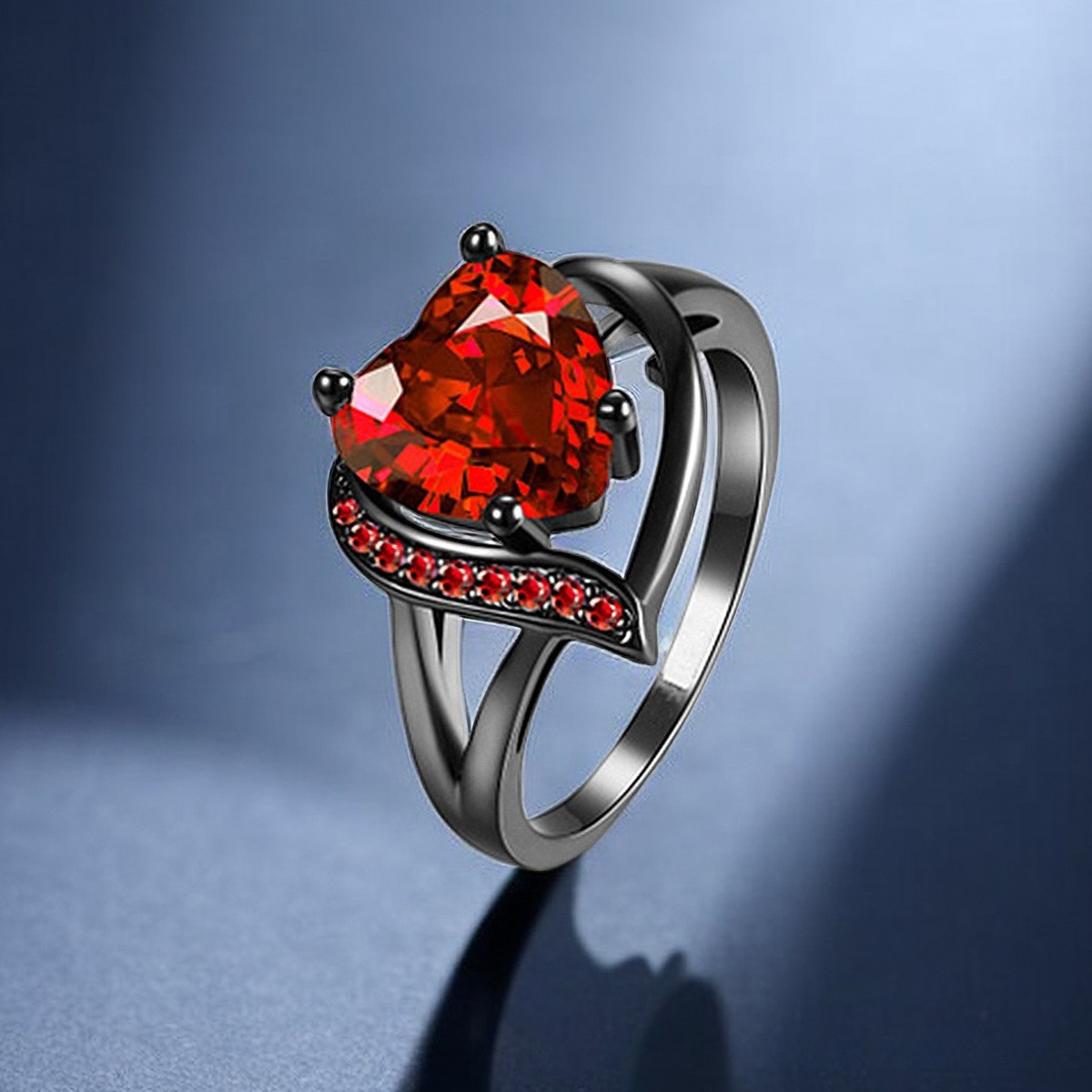 Sølv Rubin Hjerte Ring