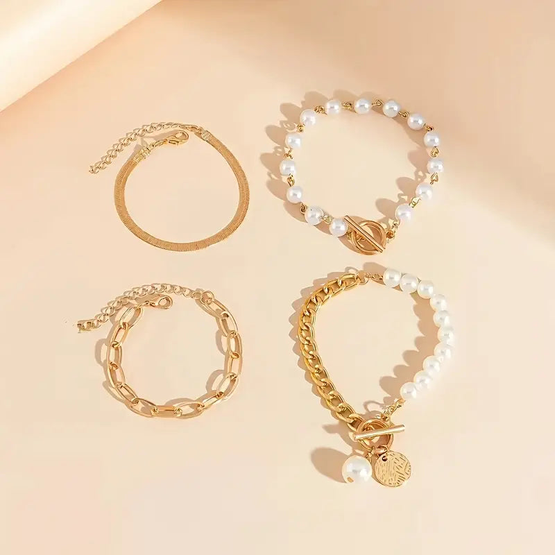 Premium Lagdelt Perle Armbånd Sett