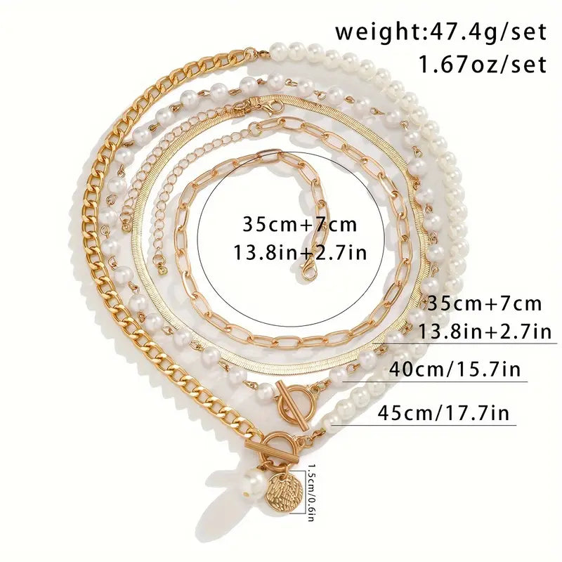 Vintage Perle & Gull Slange Lenkehalskjede Sett | Gull