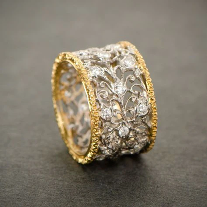 Sølv og Gull Ornate Bånd Ring