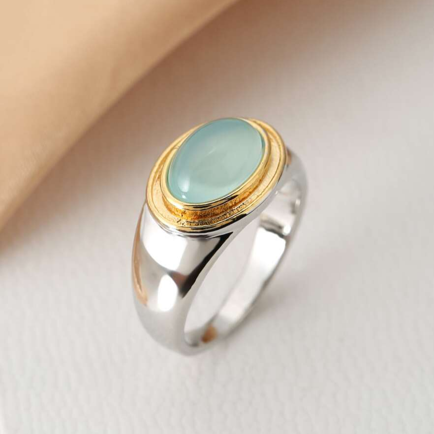 Sølv og Gull Bezel Cabochon Ring