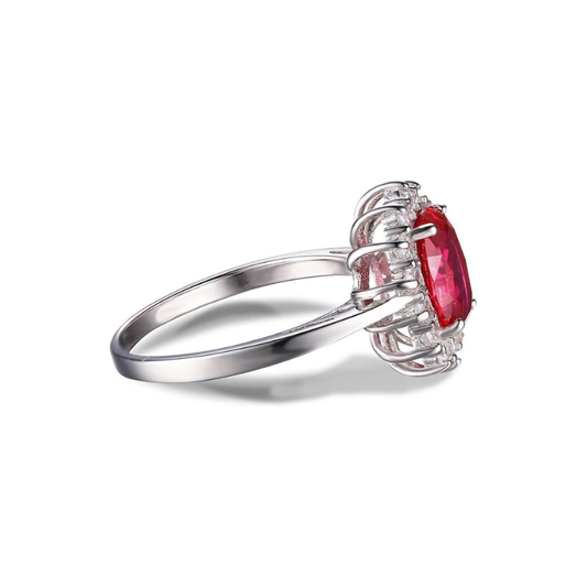 Klassisk Rubin Halo Ring | Hvitt Gull