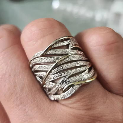 Sølv og Gull Vevd Bånd Ring
