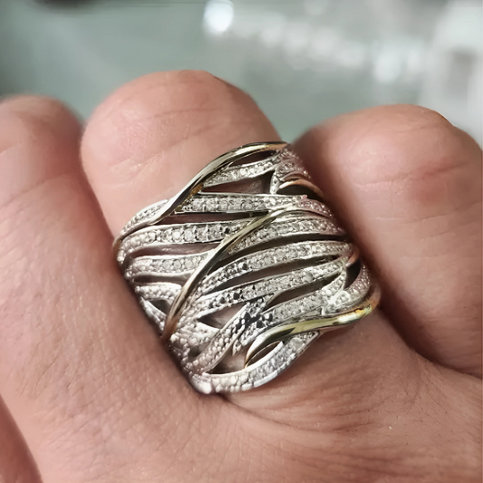 Sølv og Gull Vevd Bånd Ring