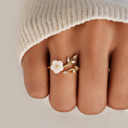 Gull Blomster og Leaf Åpen Ring