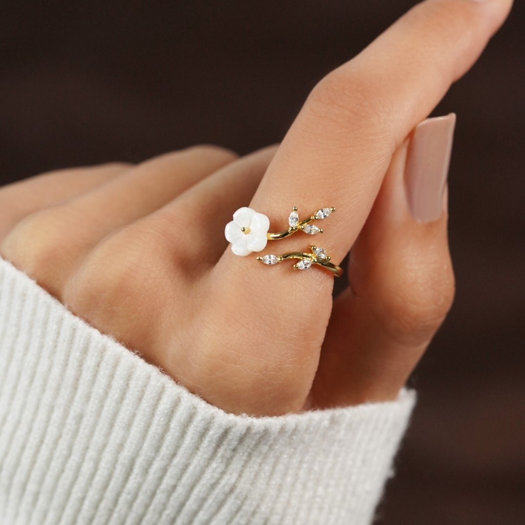 Gull Blomster og Leaf Åpen Ring