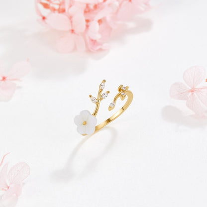 Gull Blomster og Leaf Åpen Ring